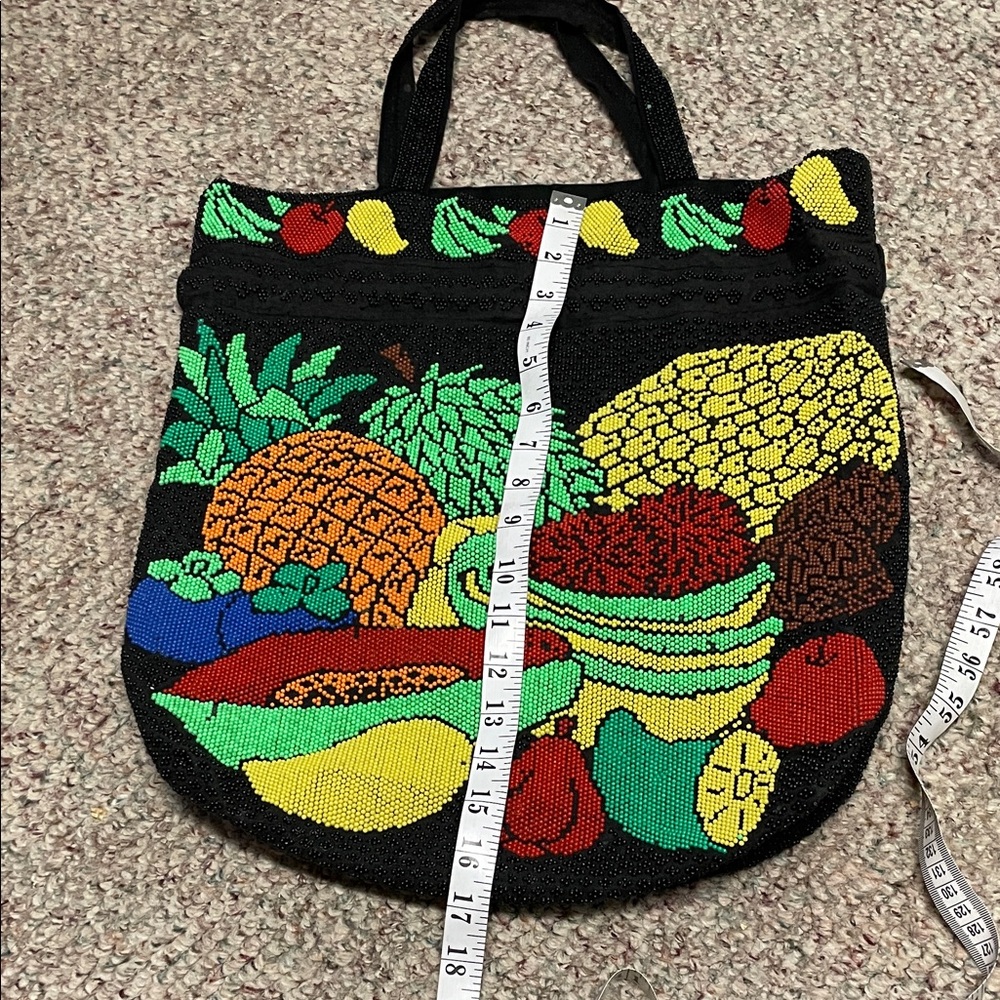 Vintage fully beaded Colorful Fruit Pattern Tote Bag- adorable - Picture 8 of 13